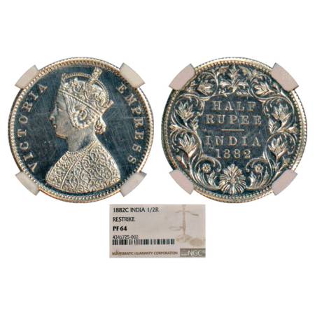 Victoria Empress, silver ½ rupee, Proof re-strike, 1882, Calcutta mint, KM 491; S&W 6.185.