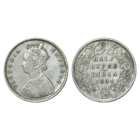 Victoria Empress, silver ½ rupee, 1884, Bombay mint, A/II/No dot, PR 293, GK 626-627. Very