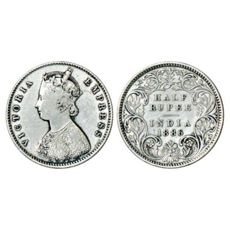 Victoria Empress, silver ½ rupee, 1886, Calcutta mint, A/I/'C' incused, PR 270, Gk 634. Ve
