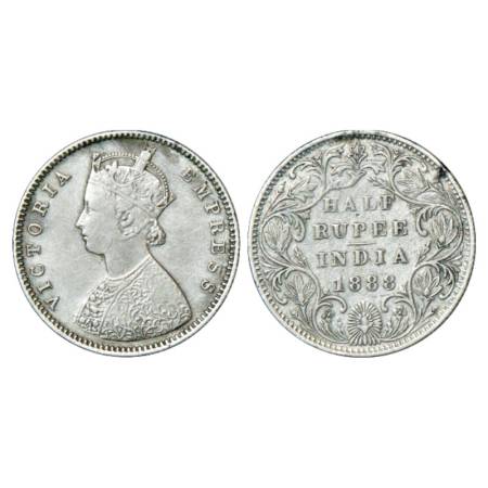 Victoria Empress, silver ½ rupee, 1888, Bombay mint, A/II/'B' raised, PR 298, GK 639-640. 