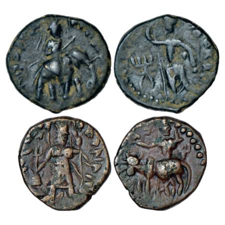Kushans - two copper coins: (A) Copper Hemidrachm of Huvishka (c.150-180AD), 'elephant rid