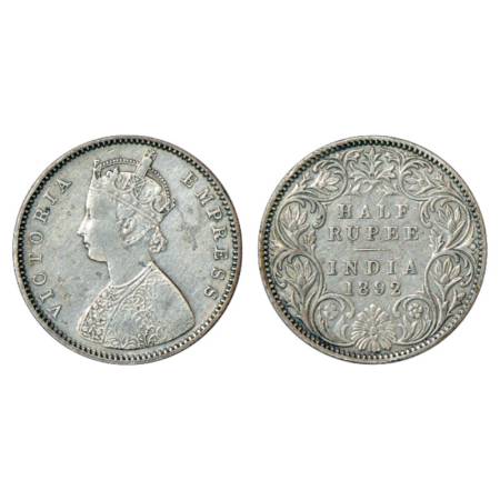 Victoria Empress, silver ½ rupee, 1892, Calcutta mint, A/I/'C' incused, PR 270, GK 634. Sm