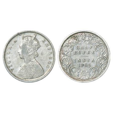 Victoria Empress, silver ½ rupee, 1892, Bombay mint, A/I/'B' incused, PR 302, GK 646. Scra