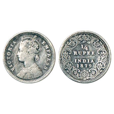 Victoria Empress, silver ¼ rupee, 1879, Calcutta mint, C/II/'C' incused, PR 384, GK 674. S