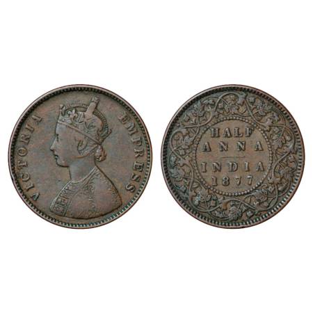 Victoria Empress, copper ½ anna, 1877, Bombay mint, bust 'B', PR 586 GK 820. Very fine+, S