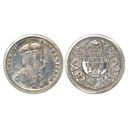 Edward VII, silver pattern rupee, 11.66g, 30.64 mm, milled edge, 1910, Calcutta mint. Obv:
