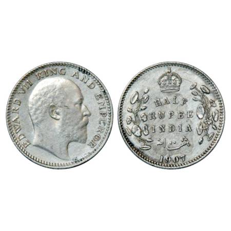 Edward VII, Silver ½ rupee, 1907, Calcutta mint, PR 311, GK 967. Very fine+, Very scarce.