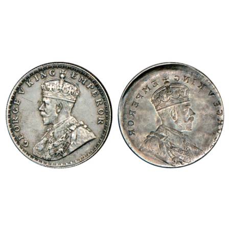 George V, silver rupee, obverse brockage (lakhi) and reverse die shifted, showing retrogra