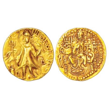 Kushans - gold Dinar of Kanishka II (c.225-250AD), Goebl 552, 7.80g. Obv: nimbate king, we