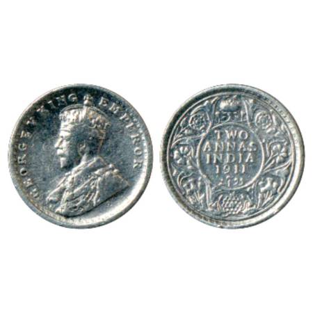 George V, silver 2 annas, 1911, Calcutta mint, no dot, pig type, PR 564, GK 1107. Very fin