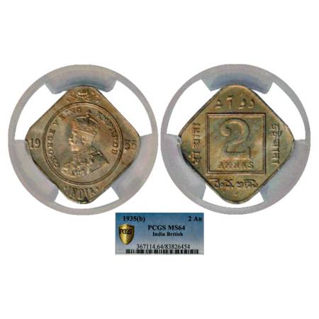 George V, cupro-nickel 2 annas, 1935, Bombay mint, PR 902, GK 1139. Graded as MS64 by PCGS