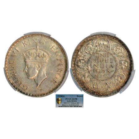 George VI, silver rupee, 1938, Bombay mint, without dot, PR 233, GK 1254. Graded AU58 by P