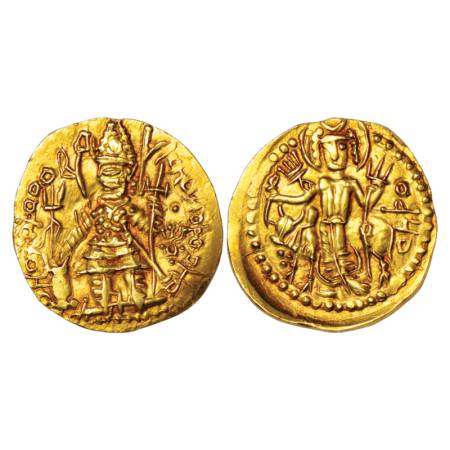Kidarites, gold dinar imitating designs of Kushan king Vasudeva II (c.300-350 AD), 8.09g, 