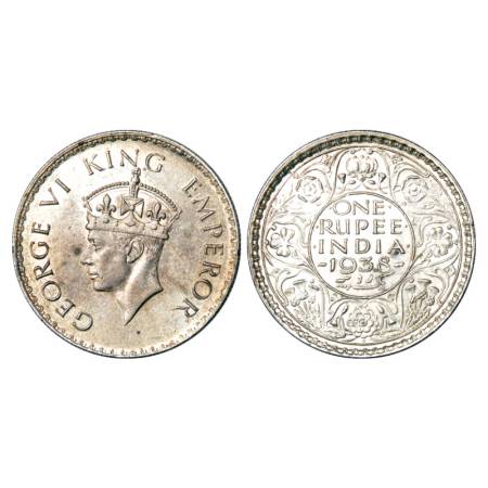 George VI, silver rupee, 1938, Bombay mint, with dot, PR 234, GK 1255. UNC with luster, Ra
