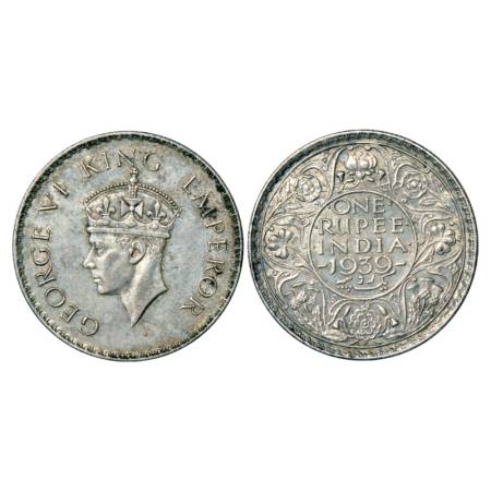 George VI, silver rupee, 1939, Bombay mint, with dot, head type II, milled edge, PR 235, G