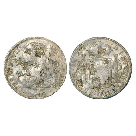 Peru, Ferdin VII, silver 8 reales, 27.52g, 1816, LIMAE JP mintmark, countermarked with mul