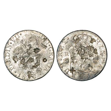 Spain, Ferdinand VII, silver 8 reales, 27.02g, 1816, GJ mintmark, countermarked with multi