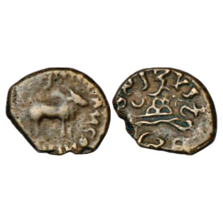 Western Kshatrapas, Karddamaka dynasty - 'bull'-type potin coin of Rudrasimha I (178-188 A