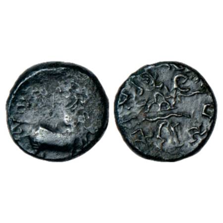 Western Kshatrapas, Karddamaka family - potin 'bull' type coin of Rudrasimha I (c.178-197A