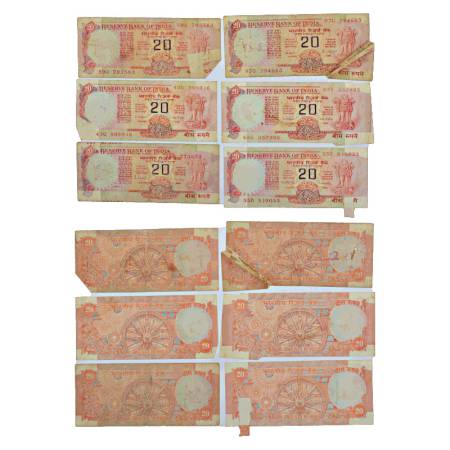 Republic of India, 20 rupees, misprint note (6), various Governor signs and various type o