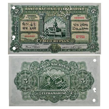 Indo-Portuguese Territories, 5 Rupias, 5th issue, dated 11th January 1938, signed by Anton