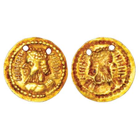 South India - gold jewellery imitation of a Roman coin, repousse fabric, (c.300-400AD), wi