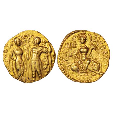 Gupta Empire - gold dinar of Samudra Gupta (c.350-375 AD), 'King and Queen' type, Altekar 