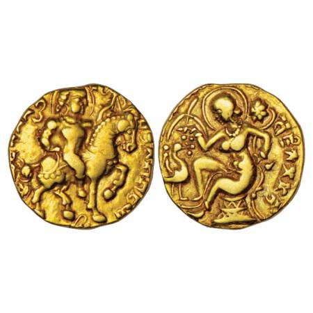 Gupta Empire - gold dinar of Kumara Gupta I (c.415-455 AD), 'Horseman' type, Altekar Class