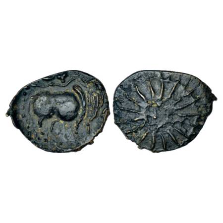 Pallavas of Kanchi - 'Bull'-type potin coin attributed to the early Pallava period (c.350-
