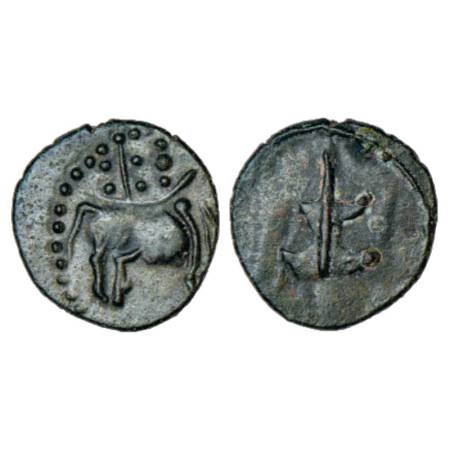 Pallavas of Kanchi - uninscribed 'bull'-type potin coin attributed to the early Pallava pe