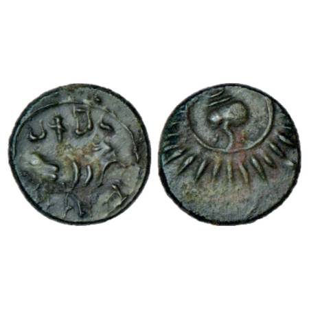 Pallavas of Kanchipuram - alloyed copper coin attributed to Mahendravarman I (c.580-630 AD