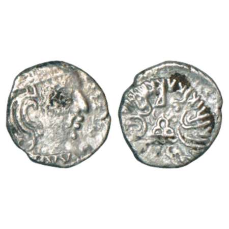 Western Kahatrapasa, Karddamaka dynasty, silver drachm of Rudrasimha III (385-415 AD), dat
