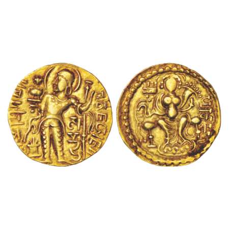 Gupta Empire, gold dinar of Samudra Gupta (350-375 AD), 'Javelin / Standard' type, S. Kuma