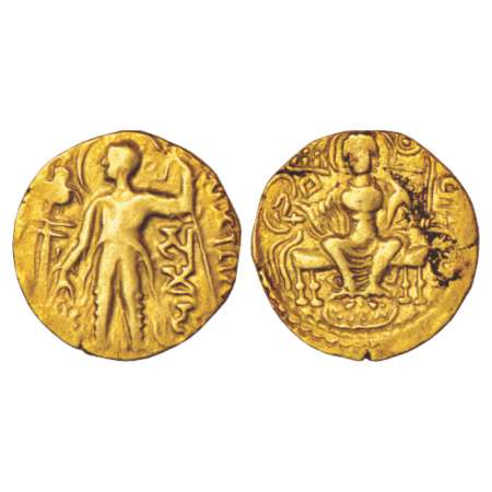 Gupta Empire, gold dinar of Samudra Gupta (350-375 AD), Gold Dinar of 'Standard' type, Alt