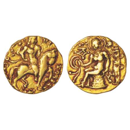 Gupta Empire, gold dinar of Chandra Gupta II (375-415 AD), 'Horseman' type, Altekar Class 