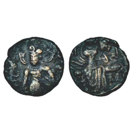 Kashmir, copper coin of Kidarite series attributed to Hunnic king 'Mehama', (400-500 AD), 