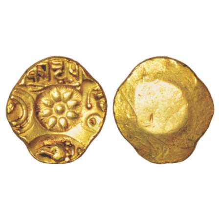Yadavas of Devagiri, gold punch-marked Gadyana or 'Padma Tanka' of Krishna Deva or Kanhara