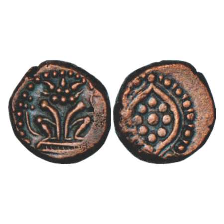 Northern Tamilnadu, anonymous and uninscribed copper cash coin with designs influenced by 
