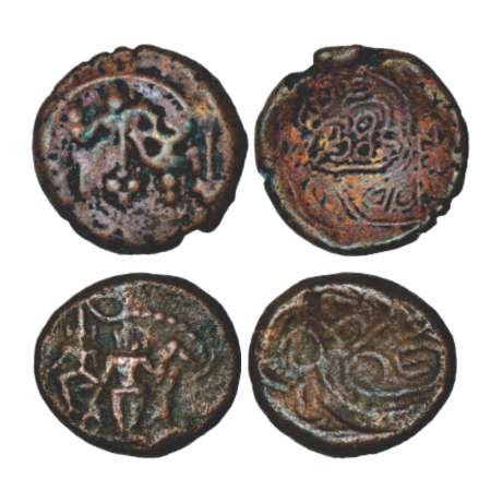 Nayakas of Madurai, two copper 'Kasu' coins of anonymous 'Shri Vira' type, (1600-1700 AD) 