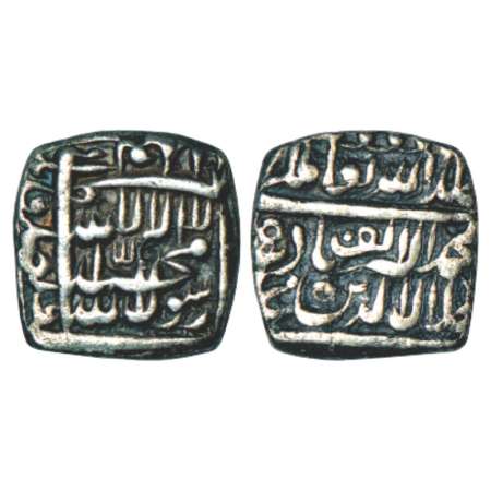 Akbar (1556-1605 AD), silver square ½ rupee, 5.31g. Urdu Zafar Qarin mint (by style), AH A
