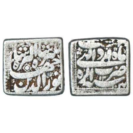Jahangir (1605-1627 AD), silver square rupee, Agra mint, Azar, AH 1027/RY 13, KM 147.2. Fi