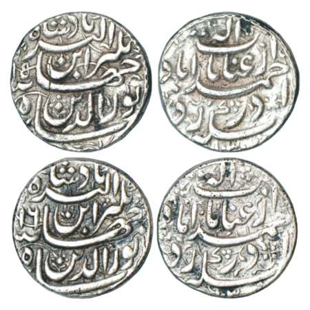 Jahangir (1605-1627 AD), silver rupee (2), Ahmadabad mint, 'Inayat' couplet, RY 15 and RY 