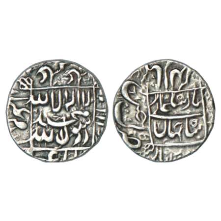 Shah Jahan (1628-1658 AD), silver rupee, Ujjain mint in left quadrant, RY 8, KM 235.24. Ve