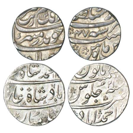 Aurangzeb/Muhammad Shah, silver rupee (2), 1x Dar us-Sultanat Lahore mint, AH 1114/RY 47 a