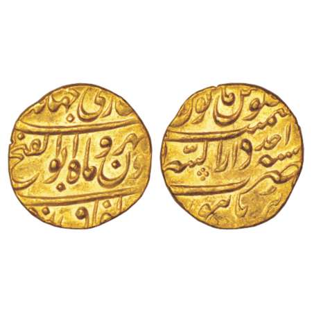 Jahandar Shah (1712-1713 AD), gold mohur, 10.97g, Dar ul-Sarur Burhanpur mint, 'Abu ul-Fat