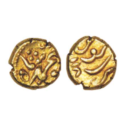 Muhammad Shah (1719-1748 AD), gold pagoda, 2.74g. Guti mint, AH 11(6)8, KM E440.2. Very fi