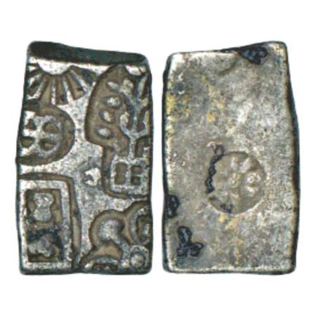 Post-Mauryan localized punch marked coinage struck on a 'Karshapana' style, Bengal region 