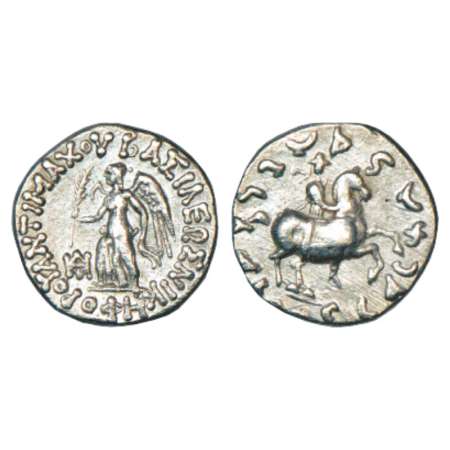 Indo-Greeks, silver drachm of Antimachos II (160-155 BC), BN series 1, 2.43g. Obv: Nike ho