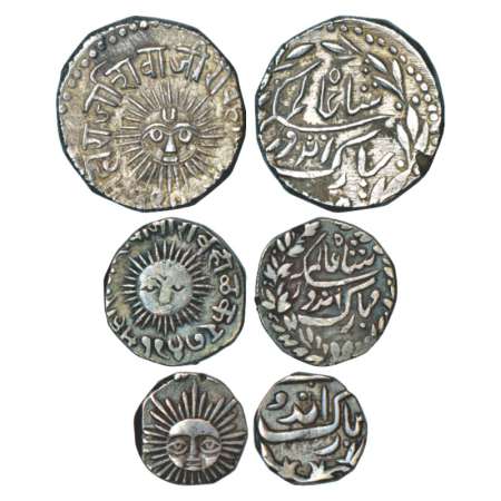 Indore, Shivaji Rao (1886-1903 AD), silver coins (3), rupee, VS 194x, ½ rupee, VS 1947 and