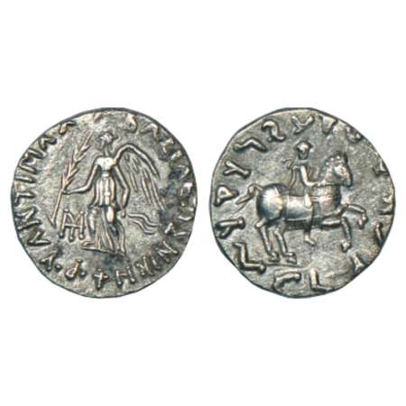 Indo-Greeks, silver drachm of Antimachos II (160-155 BC), BN series 1, 2.38g. Obv: Nike ho